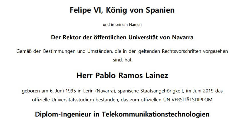 Telcom Eng Bachelor - Beglaubigte Übersetzung
